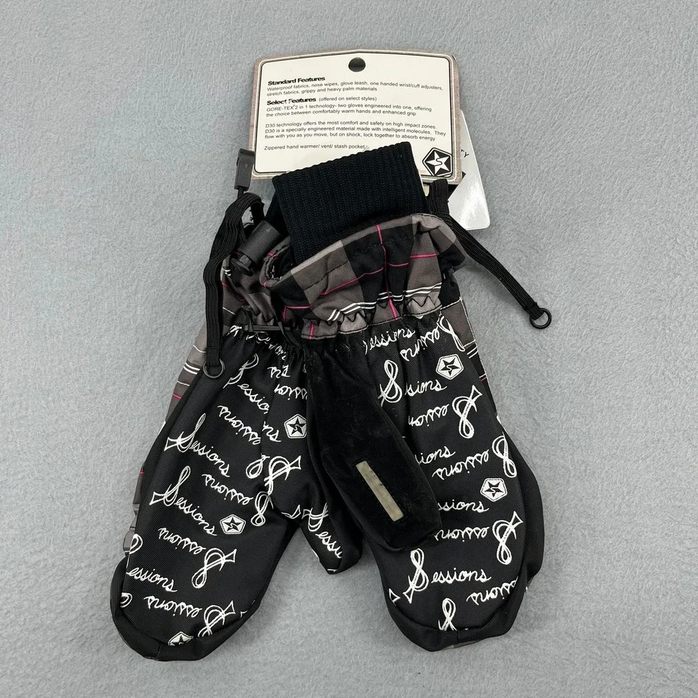 Sessions Riley Avery Plaid Mittens Gloves Womens XL Grey Waterproof Ski Snow